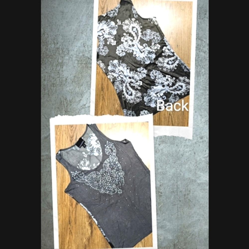 Cynthia Rowley Gray Tank Top Floral Paisley Design and Bling sz Small